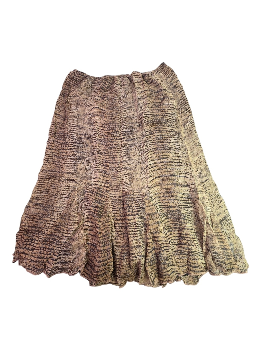VINTAGE 90s Allison Taylor 100% Silk Reptile Print Midi Skirt